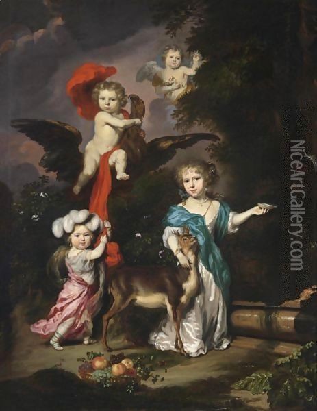 A Pastoral Family Portrait Of Four Children Oil Painting - Nicolaes Maes