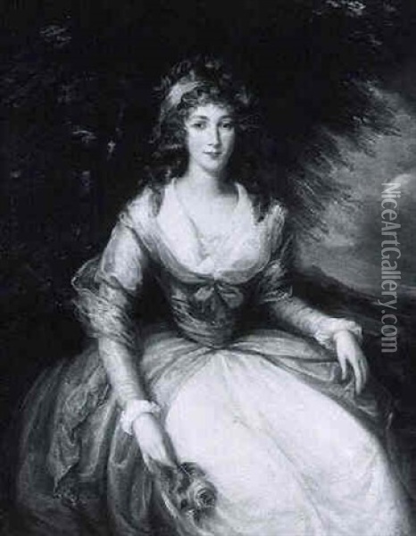 Portrait Of A Lady (gertrude Banks?) Before A Landscape Oil Painting - James Inskipp