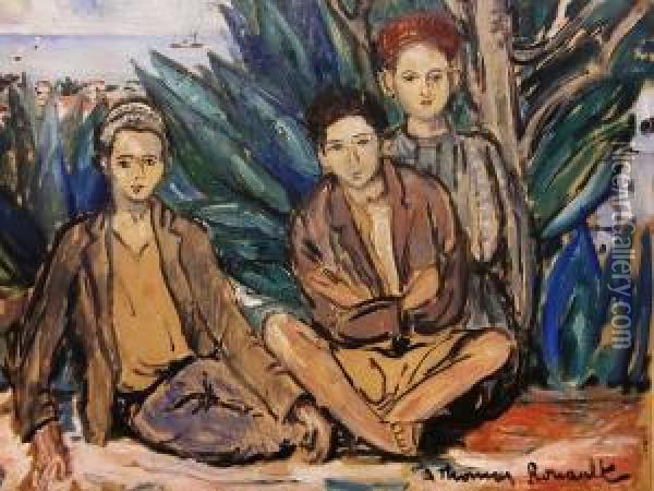 Trois Adolescents Sur Les Hauteurs D'alger Oil Painting - Andre Thomas Rouault