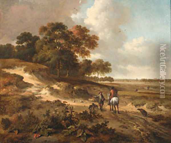 Sportsmen on a path in the dunes Oil Painting - Jan Wijnants