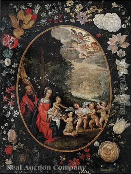 Angel Succoring The Holy Family, In Their Rest On The Flight Into Egypt Oil Painting - Jan Brueghel the Elder