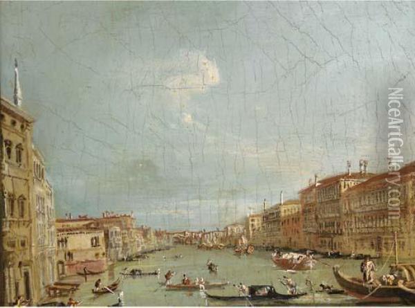 Gondolas On The Grand Canal, Venice Oil Painting - Francesco Guardi