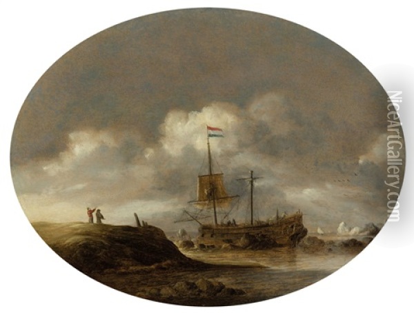 Damaged Boat In Front Of A Rocky Coast Oil Painting - Bonaventura Peeters the Elder