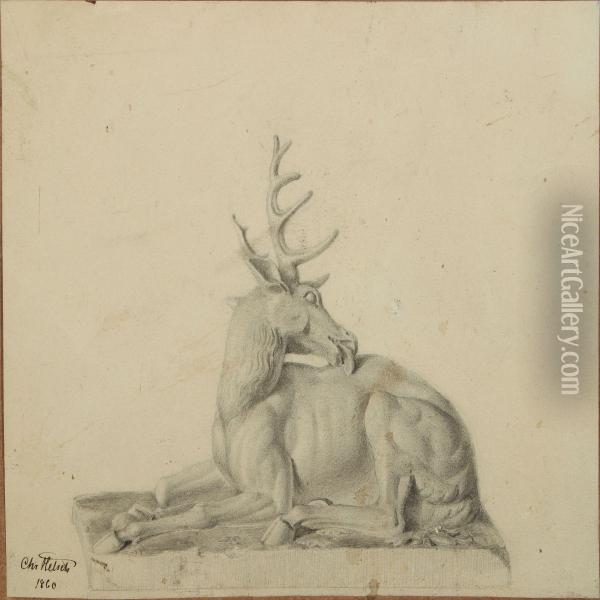 Deer Oil Painting - Christian Frederik Hetsch