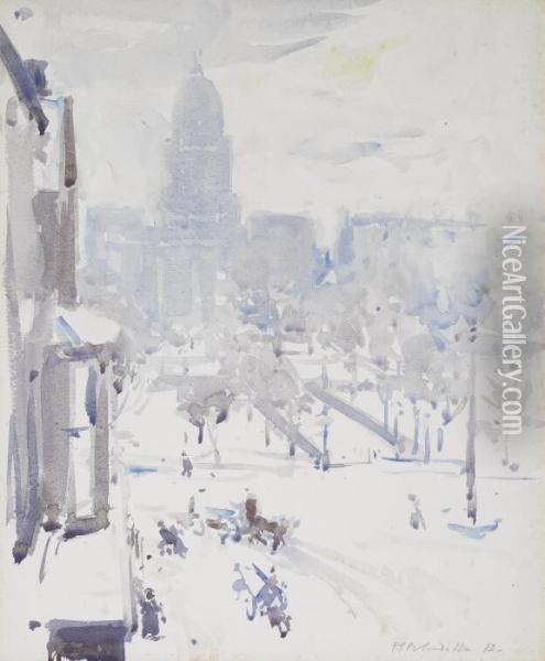 Charlotte Square In Winter Oil Painting - Francis Campbell Boileau Cadell