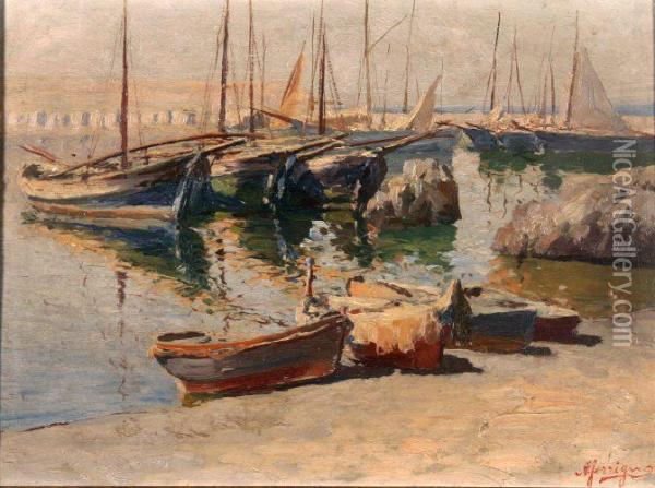 Nel Porto Oil Painting - Antonio Ferrigno