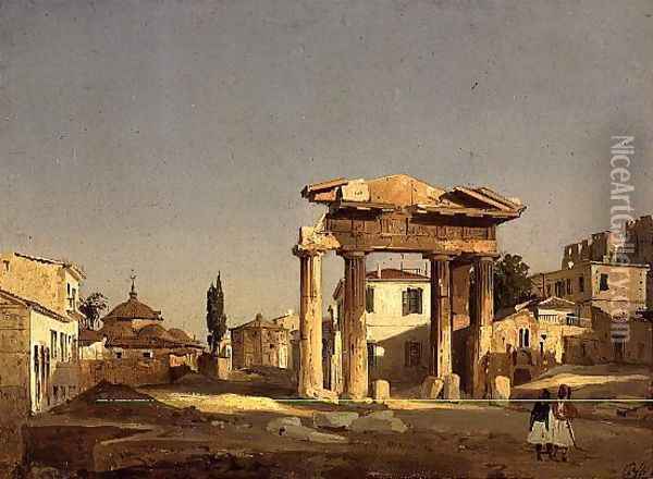 The Gate of Agora in Athens, 1843 Oil Painting - Ippolito Caffi