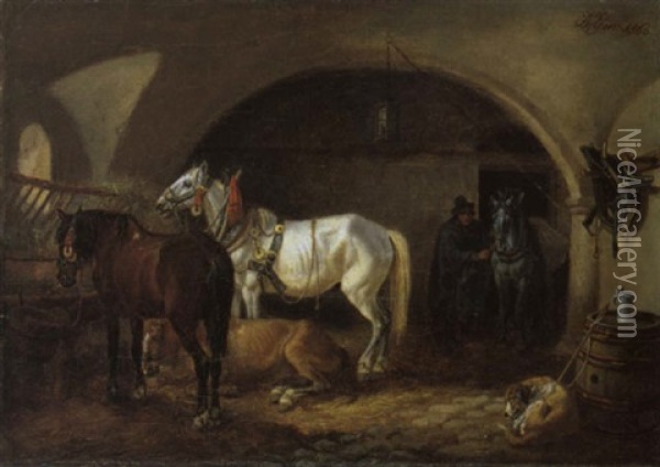 Pferde An Der Krippe Oil Painting - Johann Adam Klein