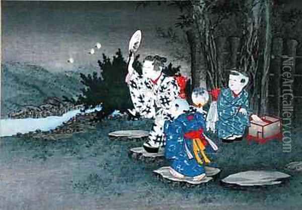Catching Fireflies from the series Childrens Games Oil Painting - Kobayashi Eitaku