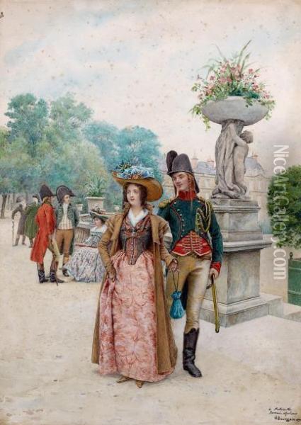 Couple Au Jardin Du Luxembourg Oil Painting - Gustave Bourgain