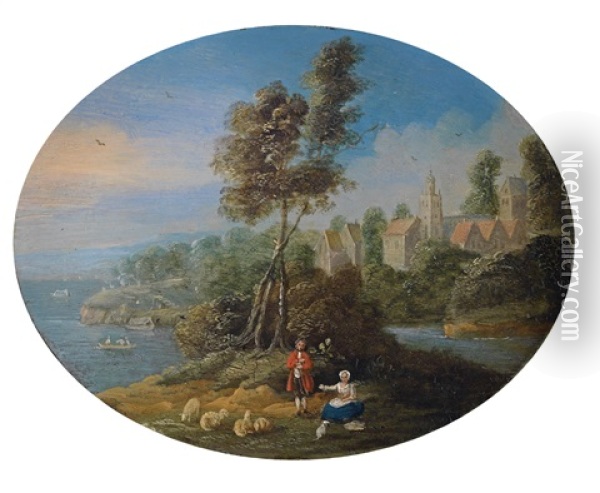 Kustenlandschaft Mit Einem Schaferpaar Oil Painting - Jan Frans van Bredael the Elder