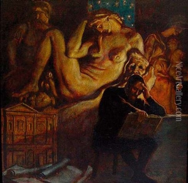 Michelangelo, Mediccigraber Schaffend Oil Painting - Franz Stassen