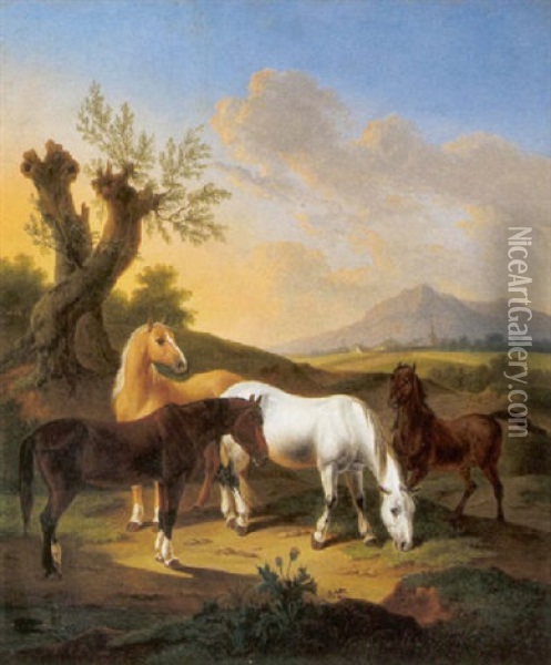 Pferde Auf Der Weide Oil Painting - Alexander Johann Dallinger Von Dalling
