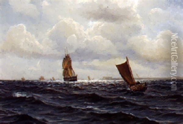 Marine, Sejlskibe Pa Havet, Udfor Kronborg Oil Painting - Holger Luebbers