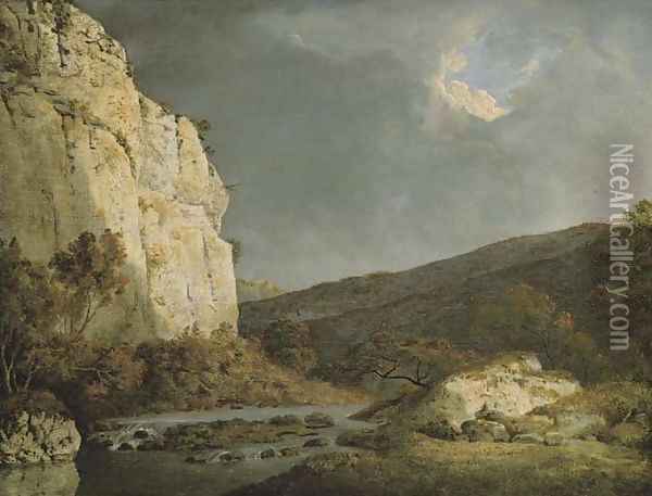 View of Chee Tor, near Matlock, Derbyshire Oil Painting - Josepf Wright Of Derby
