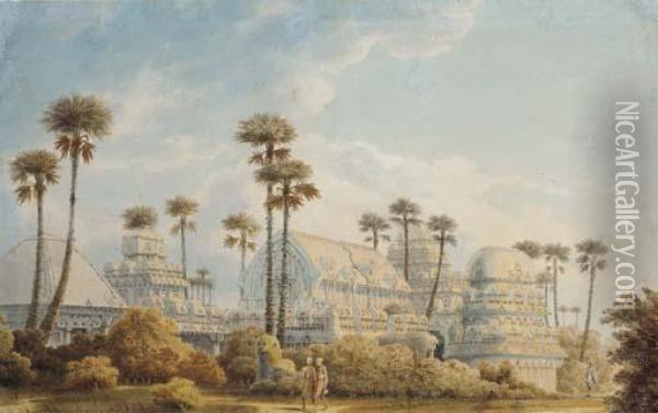 Indian Temples Oil Painting - Justinian Walter Gantz