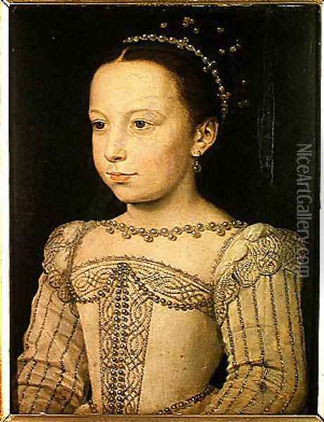 Marguerite de Valois (1553-1615) c.1561 Oil Painting - Francois Clouet