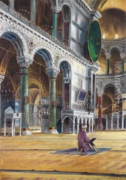 Homme En Priere A Sainte-sophie / Praying Man In Saint-sophia Basilica Oil Painting - Wladimir Petroff