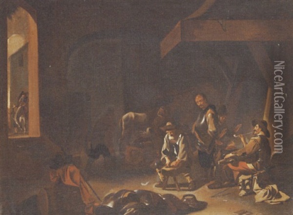 Soldiers At A Smithy Oil Painting - Jan Miel