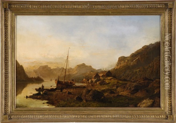 Fjordlandschaft Im Spatsommer Oil Painting - Johannes Bartholomaeus Duntze