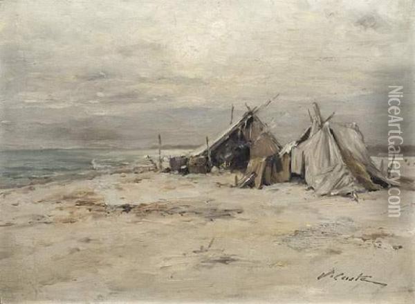 Campement De Pecheurs Oil Painting - Victor Coste