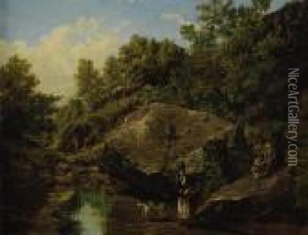 A Family By The River Bed Oil Painting - Thomas Creswick