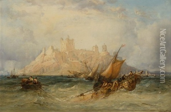 Shipping Off Bamburgh Castle Oil Painting - James Webb
