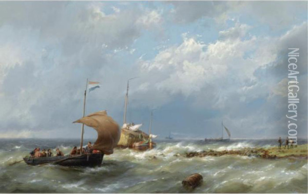 Shipping In Stormy Weather Oil Painting - Hermanus Koekkoek