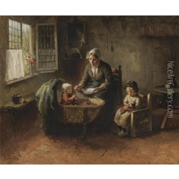 Feeding Baby Oil Painting - Bernard de Hoog