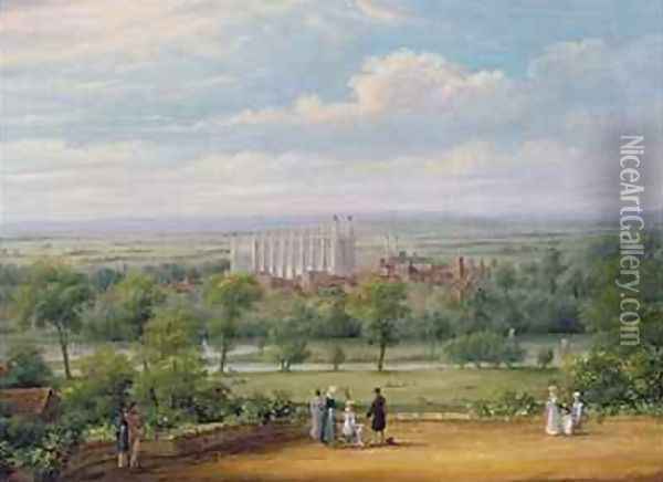 Eton College from the terrace of Windsor Castle Oil Painting - Richard Bankes Harraden