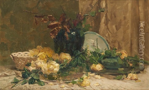 Les Roses Jaunes Oil Painting - Marie De Bievre