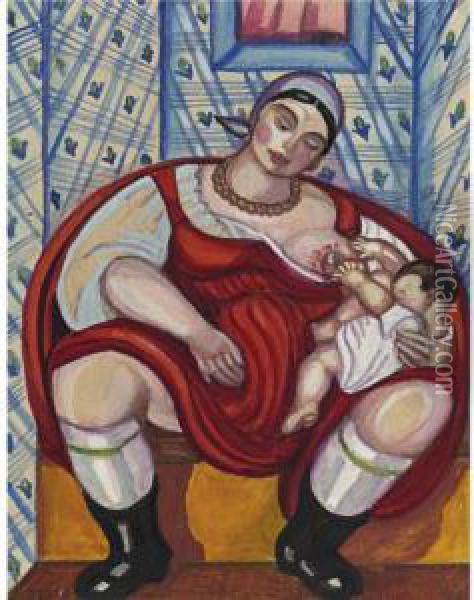 Motherhood Oil Painting - Serge Iurevich Soudeikine