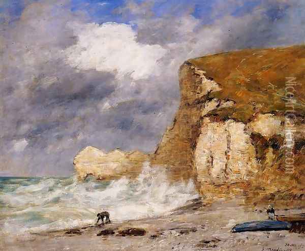 Etretat: the Amont Cliff in November Oil Painting - Eugene Boudin