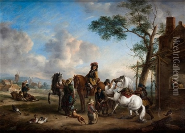 Descanso De Los Jinetes Oil Painting - Pieter Wouwerman
