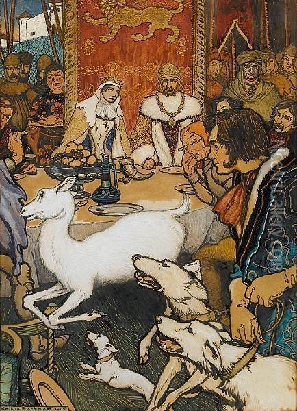 King Arthurs Wedding Feast Oil Painting - Arthur Rackham