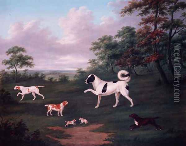 Sporting dogs in a landscape Oil Painting - J. Francis Sartorius