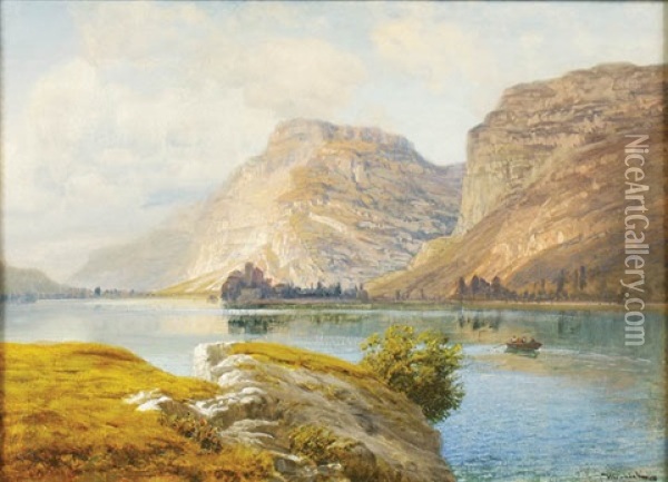 Alpine Lake Oil Painting - Anton Hlavacek