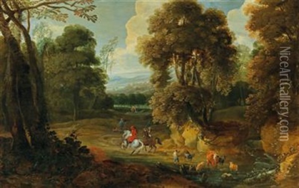 A Wooded Landscape With Horsemen Oil Painting - Jacques d' Arthois
