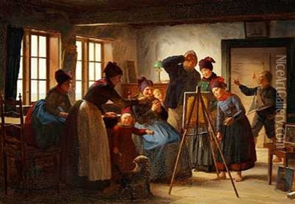Fanobonder, Som I Malerens Fravaerelse More Sig Over Hans Arbejde Oil Painting - Johann Julius Exner