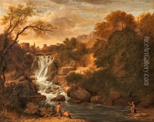 View Of The Waterfalls At Tivoli Near Rome Oil Painting - Abraham Genoels