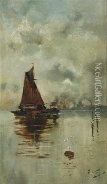 Fishing Schooner Off Naples Oil Painting - Girolamo Pieri B. Nerli