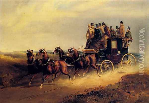 The Bath to London Coach on the Open Road Oil Painting - Charles Cooper Henderson