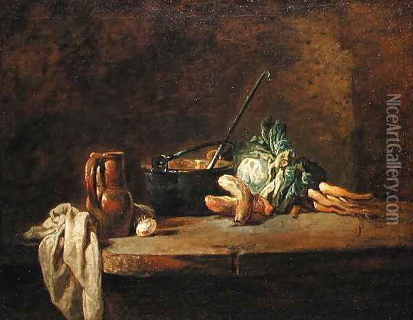 Still life of Vegetables for the Soup, c.1732 Oil Painting - Jean-Baptiste-Simeon Chardin