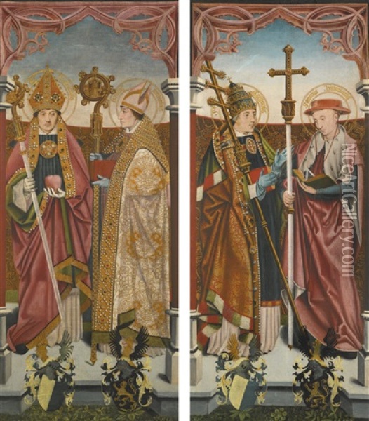 The Four Church Fathers: Saints Gregory And Jerome; Saints Augustine And Ambrose Oil Painting - Bartholomaeus (Barthel) Bruyn the Younger