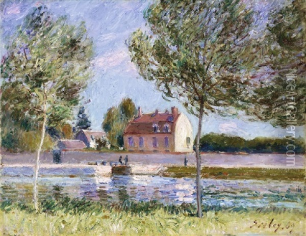 Bourse D'affretement De La Batellerie, Saint-mammes Or Maisons Au Bord Du Loing Oil Painting - Alfred Sisley