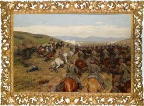 Furst Alexandervon Battenberg In Der Schlacht Am Fluss Slivnica Oil Painting - Antoni Piotrowski