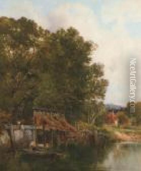 Eel Traps On The Stour Oil Painting - Frederick Waters Watts