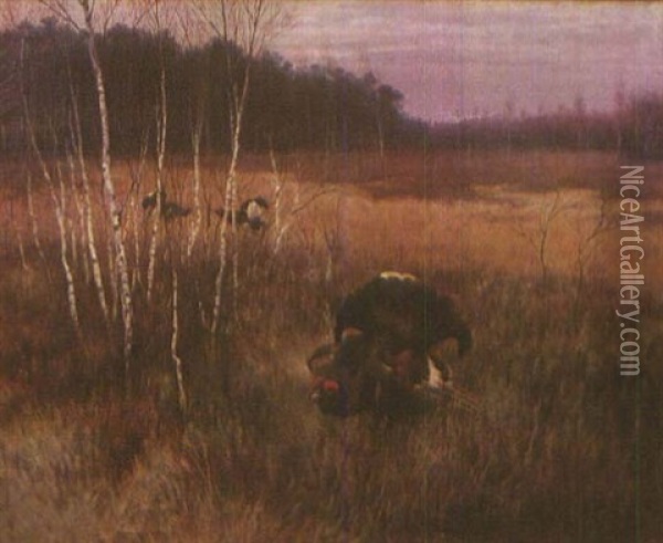 Balzende Birkhahne Oil Painting - Casimir (Kazimierz) Pulaski