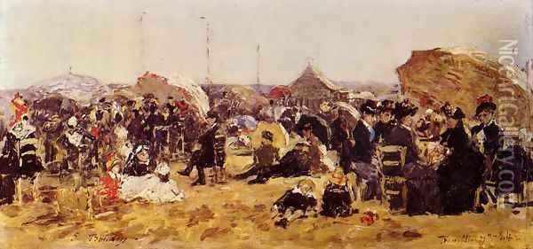 Beach at Trouville I Oil Painting - Eugene Boudin