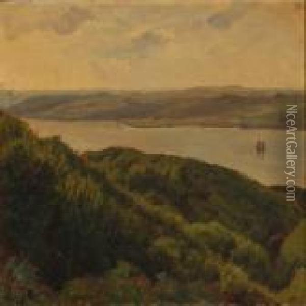 View From Vejle Fjord Oil Painting - Godfred B.W. Christensen